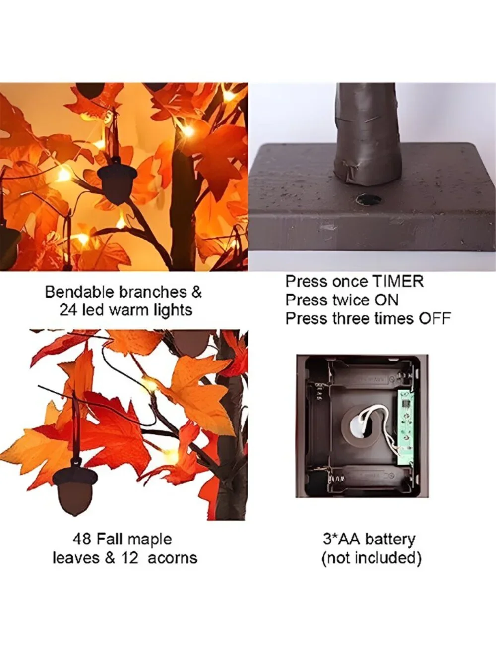Fall Decorations for Home, Thanksgiving Decorations, 24”/2FT Lighted Fall Maple